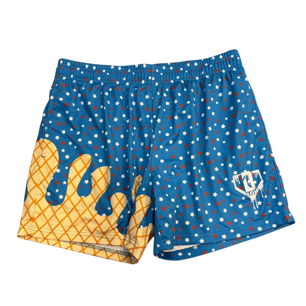 Baseball 101 Men Blue USA Stars Waffle Cone Drip Mesh Shorts 5" Inseam Size M